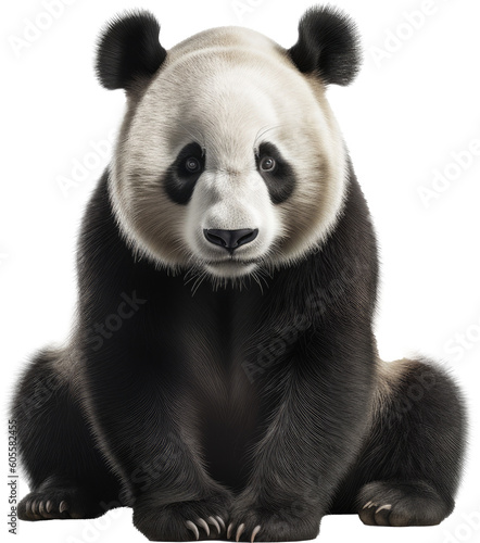 Wild sitting giant panda from china isolated on a white background as transparent PNG, generative AI animal