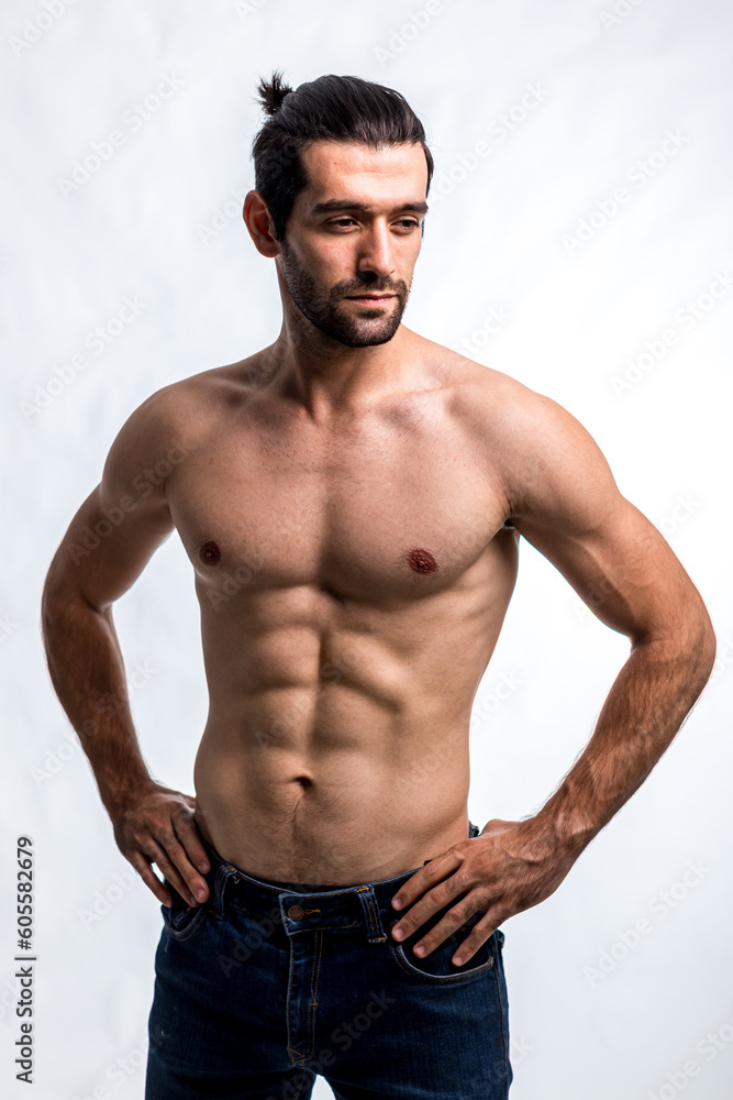 Fit and handsome man with beautiful torso. Strong and handsome ,fit and sporty bodybuilder man.  Man Fitness Model Torso showing six pack abs