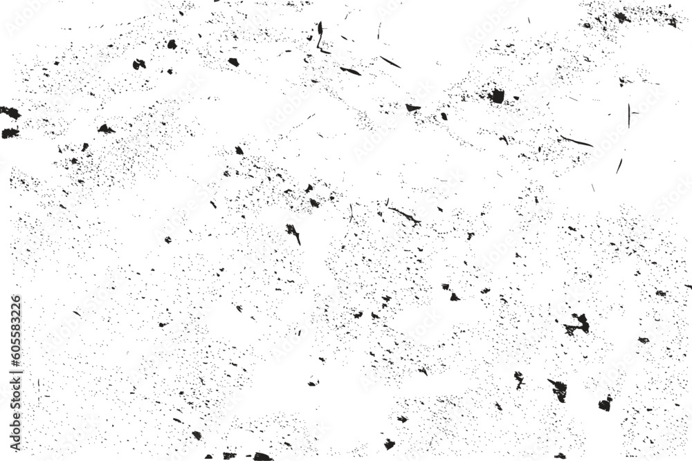 Abstract grain and dust grunge effect vector. Grainy surface texture vector on a white background. The distressed texture and rusty metal surface for backgrounds. Black and white dusty grunge effect.