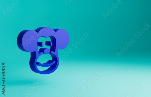 Blue Monkey icon isolated on blue background. Animal symbol. Minimalism concept. 3D render illustration