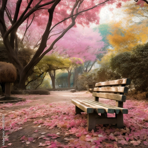 Relaxing Park Photography in Tokyo Japan with some pink trees, bright colors, high detail, award winning photography