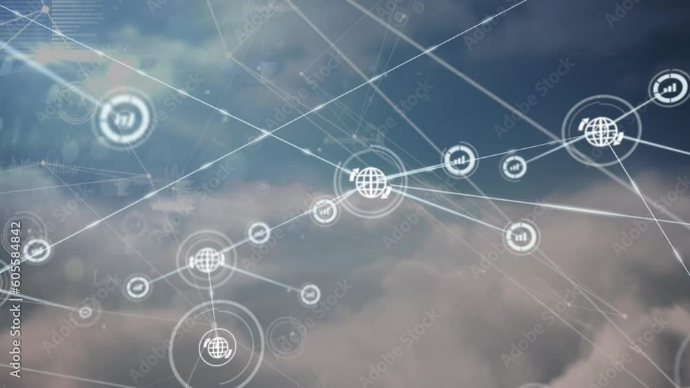 Animation of data processing with network of connections and icons Animation of data processing with network of connections and icons