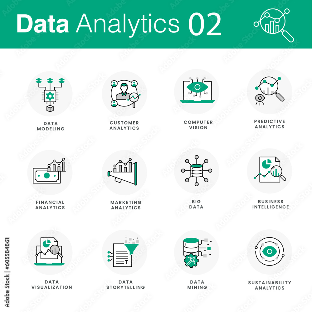 Data Analytics Icon Set. Vector Editable Stroke And Colors. Data Analytics Icon Set. Vector Editable Stroke And Colors.