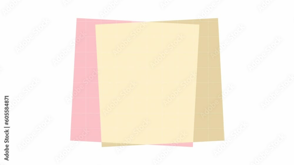 Animation of three square notes with copy space moving on white background Animation of three square notes with copy space moving on white background