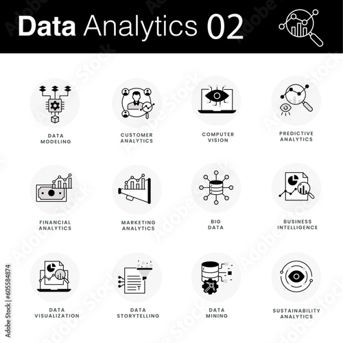 Data Analytics Icon Set. Vector Editable Stroke And Colors.