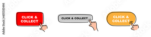 Click and collect icons with finger and banner