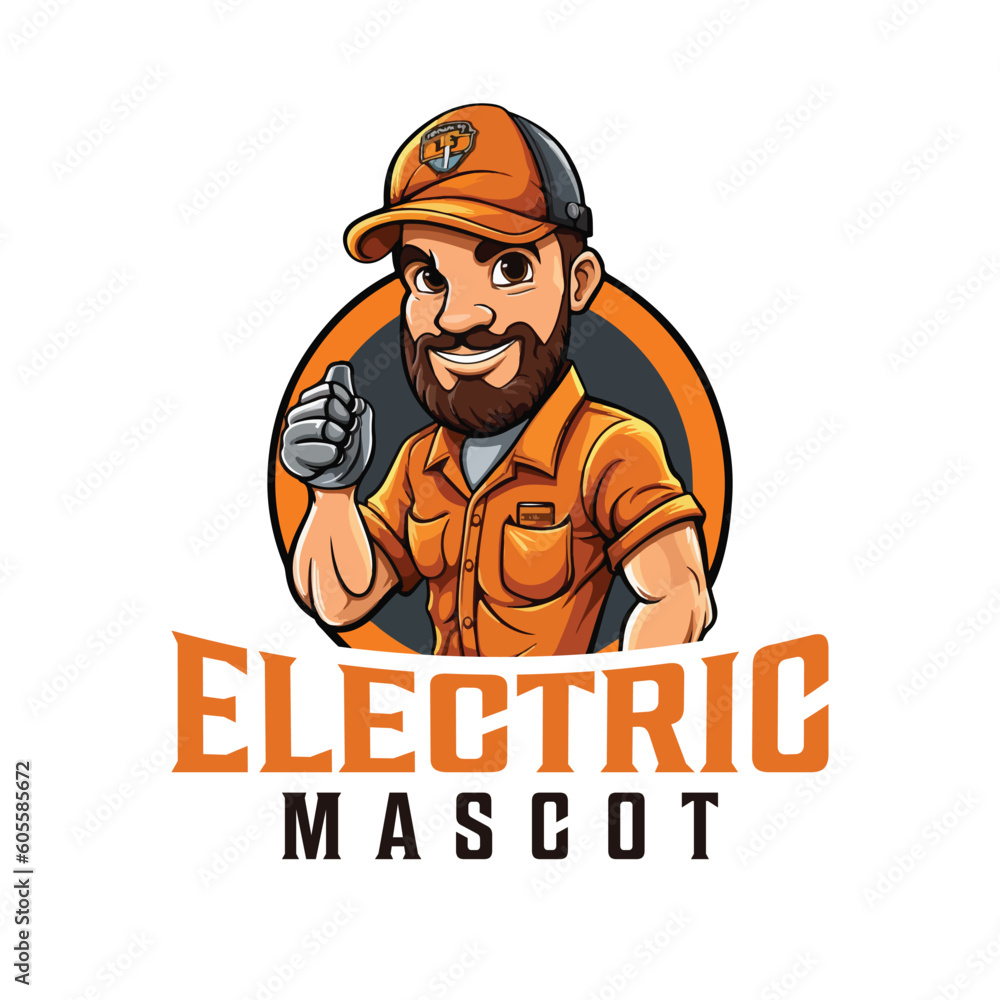 Electrician Worker Mascot Logo Design Electrician Worker Mascot Logo Design