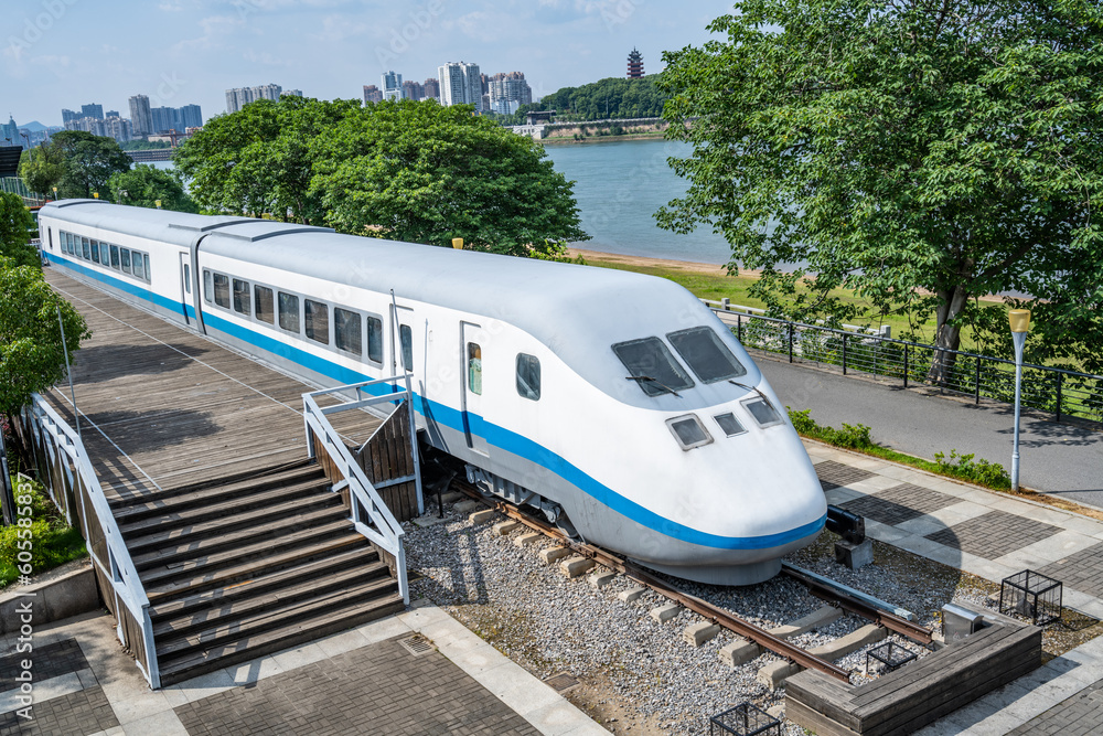 Fototapeta premium Model train locomotive at Locomotive Square in Zhuzhou, China