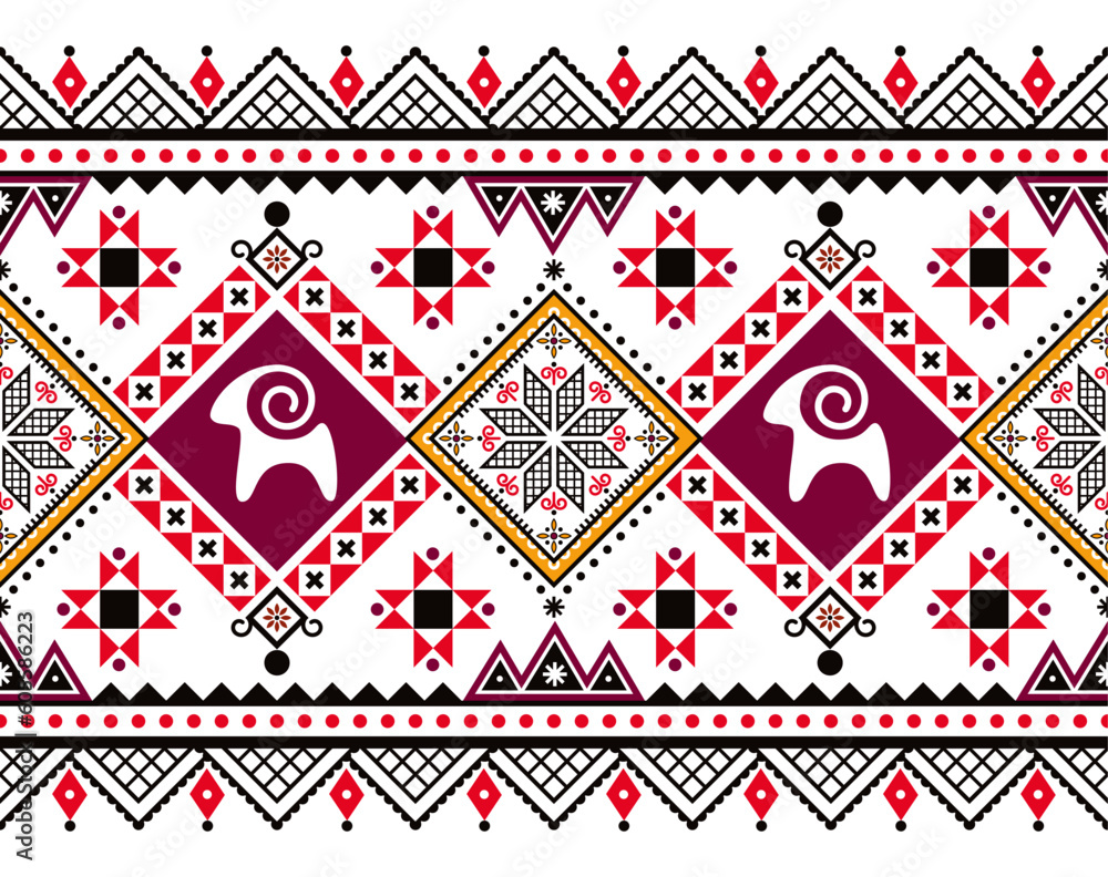 Easter eggs design from Ukraine vector seamless long horizontla pattern with goats and stars, Easter eggs repetitive design Hutsul Pisanky Easter eggs design from Ukraine vector seamless long horizontla pattern with goats and stars, Easter eggs repetitive design Hutsul Pisanky