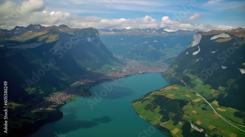 Beautiful Switzerland Landscape Bird Eye Angle Wallpaper Generated AI