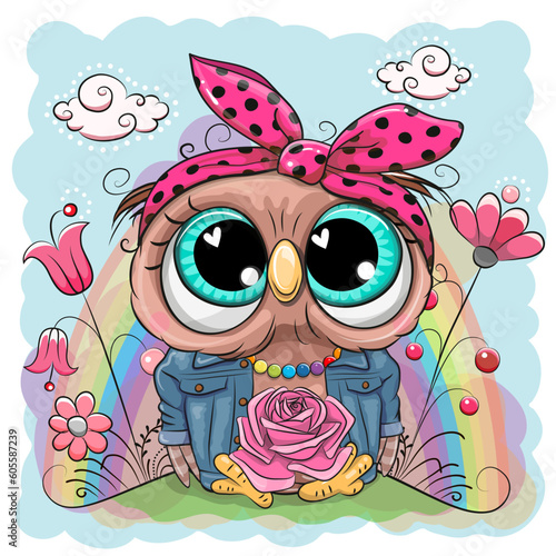 Cartoon Owl in denim jacket