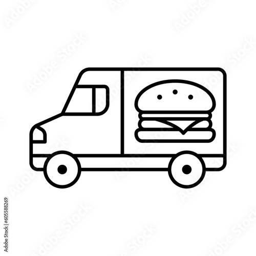 Food delivery icon vector. Takeaway food illustration sign. fast food symbol. Restaurant on wheels logo.