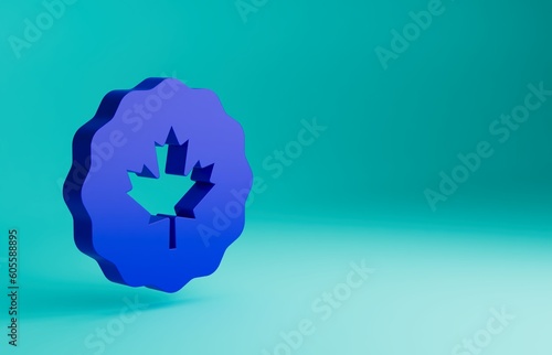 Blue Canadian maple leaf icon isolated on blue background. Canada symbol maple leaf. Minimalism concept. 3D render illustration