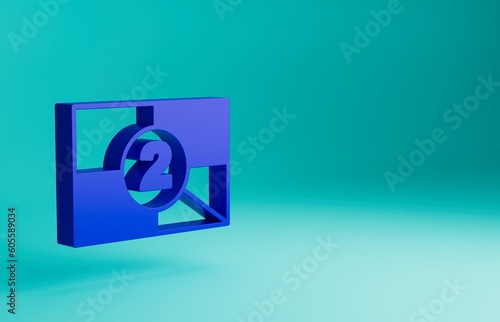 Blue Old film movie countdown frame icon isolated on blue background. Vintage retro cinema timer count. Minimalism concept. 3D render illustration