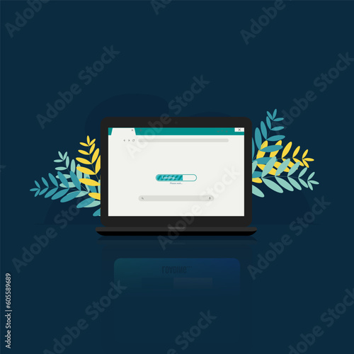 Loading progress page on laptop screen. Website browsing and internet concept vector illustration