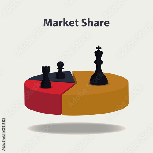 Pie chart with chess pieces. Market share concept vector illustration