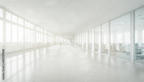 Abstract blurred office interior room. blurry working space with defocused effect. modern business  commercial real estate backdrop. Generative AI