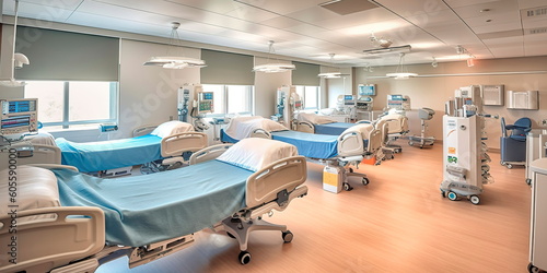 interior shots of a modern hospital emergency room  capturing the fast-paced environment Generative AI
