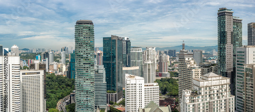 Kuala Lumpur, Malaysia - 22 February 2023: Panorama aerial view of Kuala Lumpur City Centre with tallest skyscrapper. Kuala Lumpur skyline