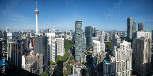 Photography Kuala Lumpur, Malaysia - 22 February 2023: Panorama aerial view of Kuala Lumpur City Centre with tallest skyscrapper