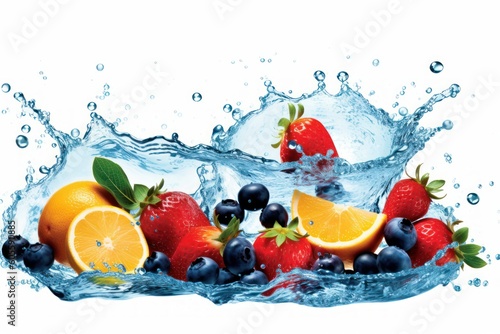 Fruit with Water Splash on White Background  Healthy fruits Rich in Vitamins. Generative Ai