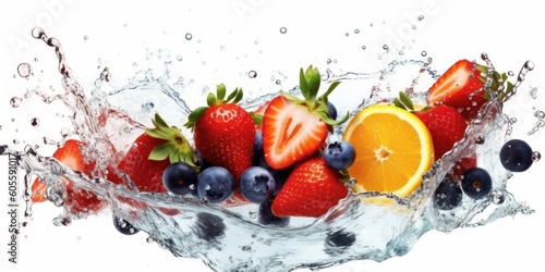 Fruit with Water Splash on White Background  Healthy fruits Rich in Vitamins. Generative Ai