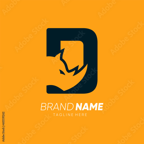 Letter D Rhino Horn Logo Design Vector Icon Graphic Emblem Illustration 