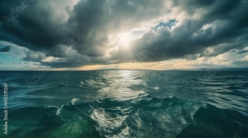Sonnenuntergang auf dem Meer Ozean, Blick aufs Meer, generative AI