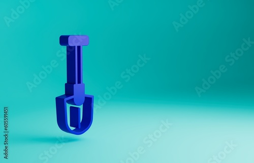 Blue Fire shovel icon isolated on blue background. Fire protection equipment. Equipment for firefighter. Minimalism concept. 3D render illustration