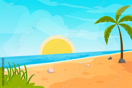 Gradient summer illustration beach with flat design background © AinStory