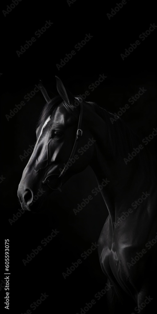 black horse isolated on black background, generative ai black horse isolated on black background, generative ai