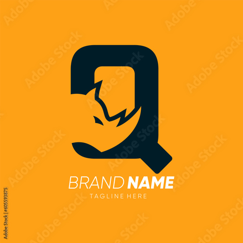 Letter Q Rhino Horn Logo Design Vector Icon Graphic Emblem Illustration 