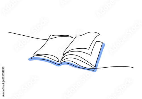 Book - School education object, one line drawing continuous design, vector illustration.