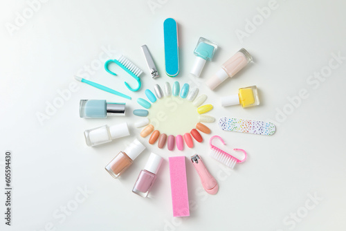 Concept of nail art  tools for pedicure and manicure