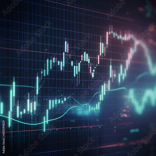 Financial Market Trends: Stock Market Investment Trading Graph, Currency Exchange Rates, Bullish and Bearish Points, Illustrated on Technology Abstract Background, Created by Generative AI