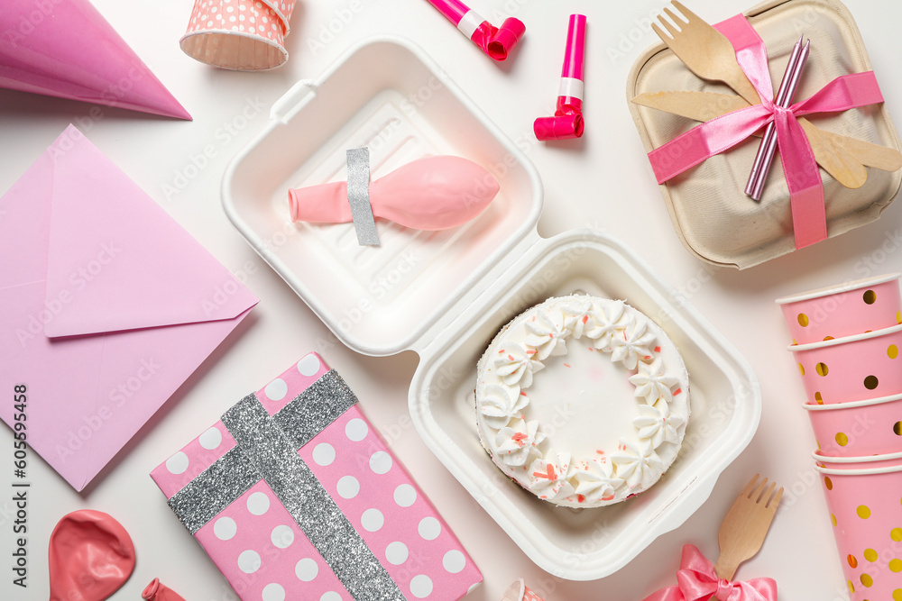 Concept of congratulation and celebration with bento cake in box Concept of congratulation and celebration with bento cake in box