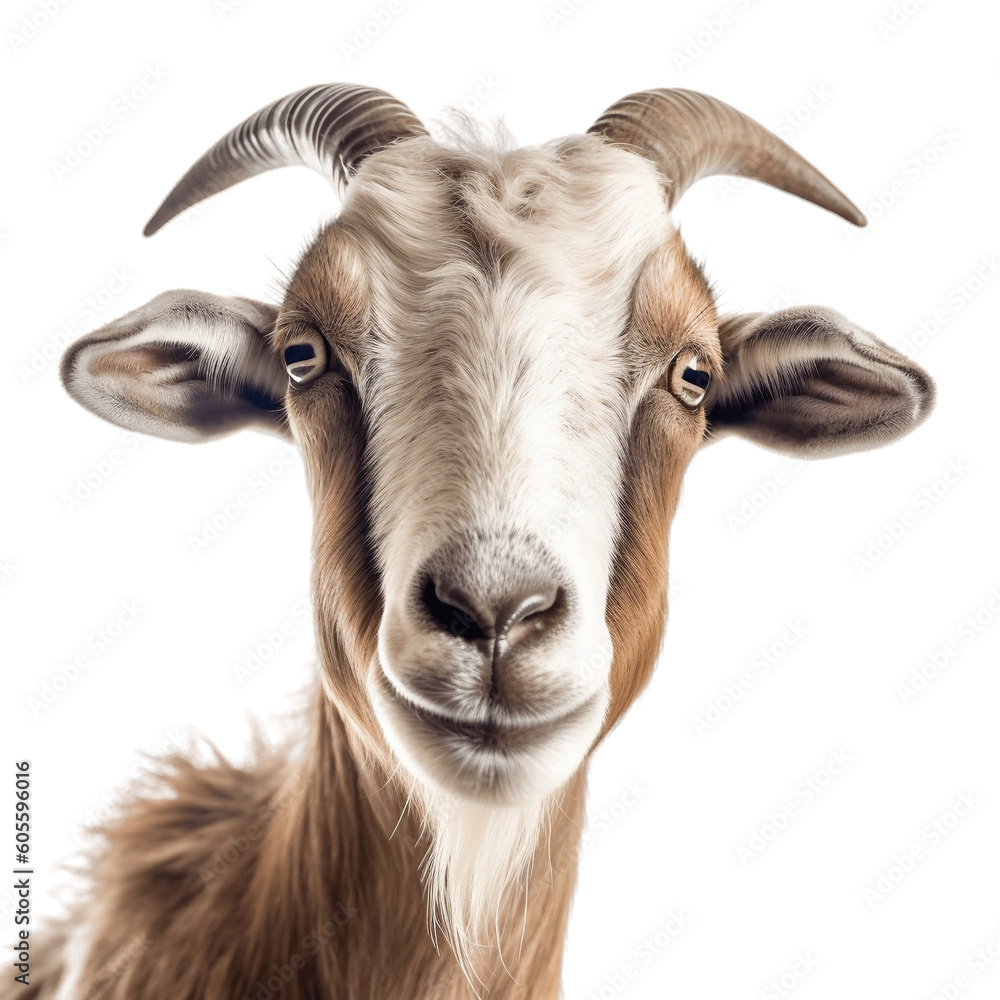 Isolated Goat Face Shot on Transparent Background. AI