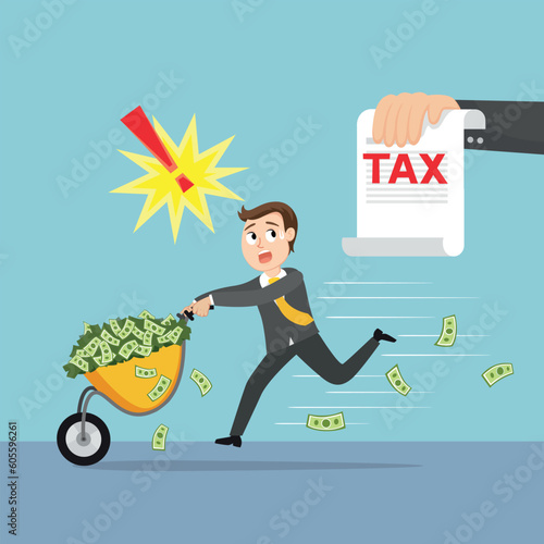 Businessman run away from tax officer, illustration vector cartoon