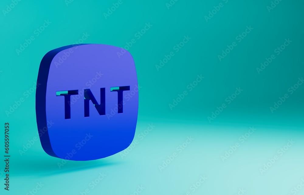 Blue Detonate dynamite bomb stick icon isolated on blue background. Time bomb - explosion danger concept. Minimalism concept. 3D render illustration Blue Detonate dynamite bomb stick icon isolated on blue background. Time bomb - explosion danger concept. Minimalism concept. 3D render illustration