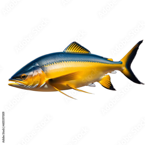 Yellowtail, Yellowtail amberjack, Yellowtail fish, beautiful sea fish, isolated, transparent background, no background. PNG. Generative AI.