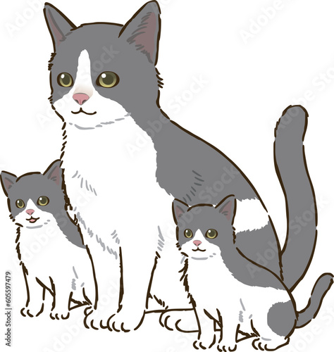 猫の親子（バイカラー）