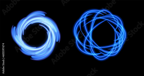 Abstract blue neon circle isolated on transparent background. Air flow spiral light effect. Whirlwind, vortex light effect. Vector illustration