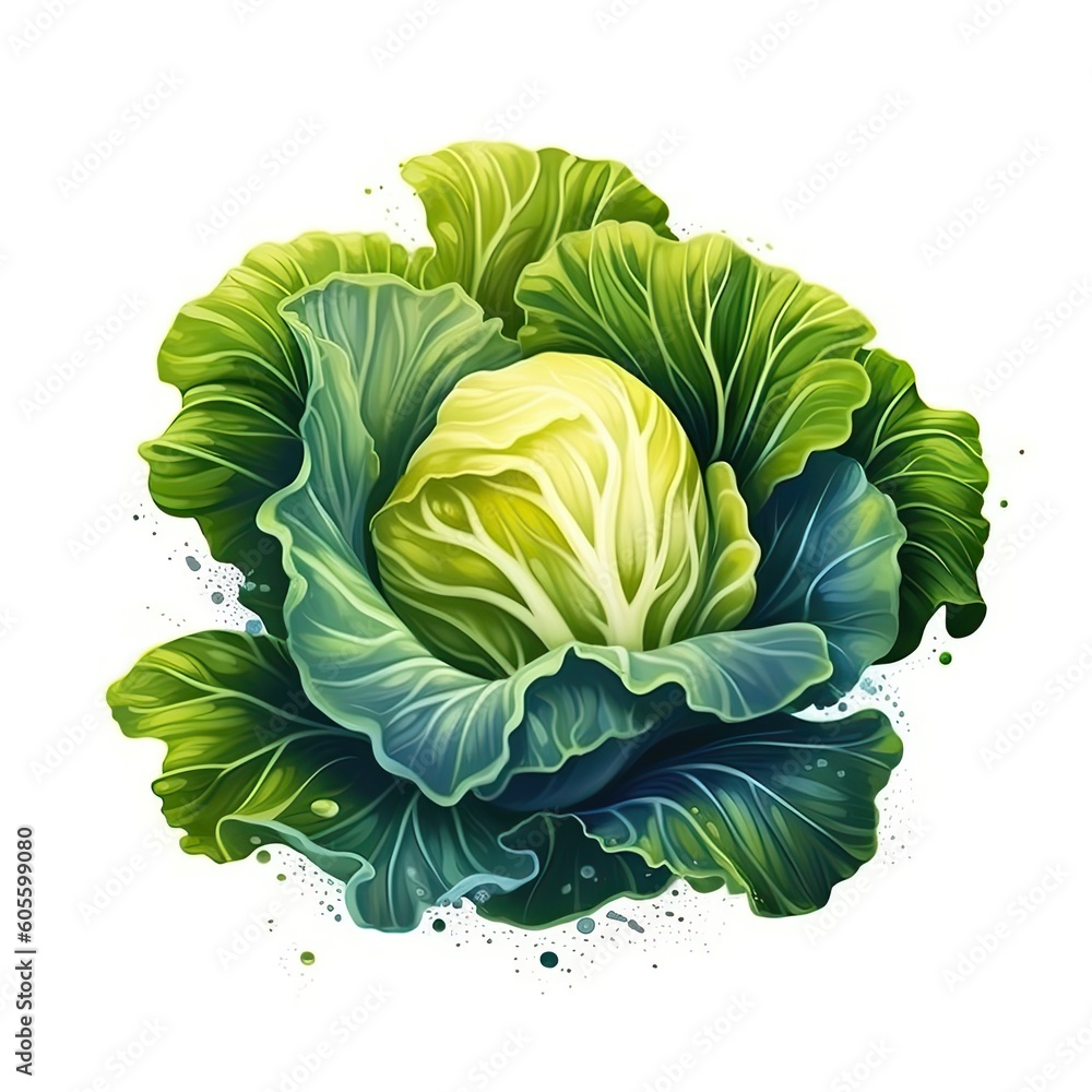 Fototapeta premium Collard Greens vegetable isolated on white background, flat illustration. Generative AI