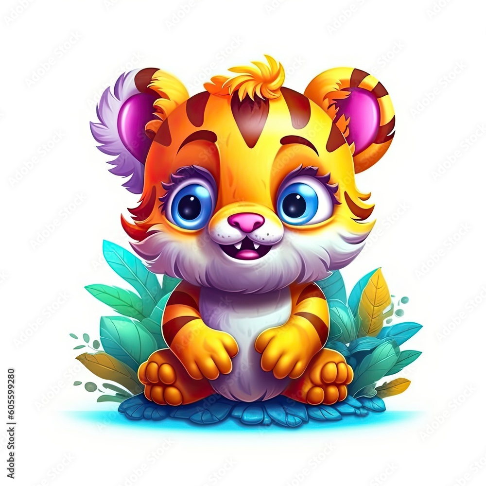 Fototapeta premium Tiger cute character illustration. Generative AI