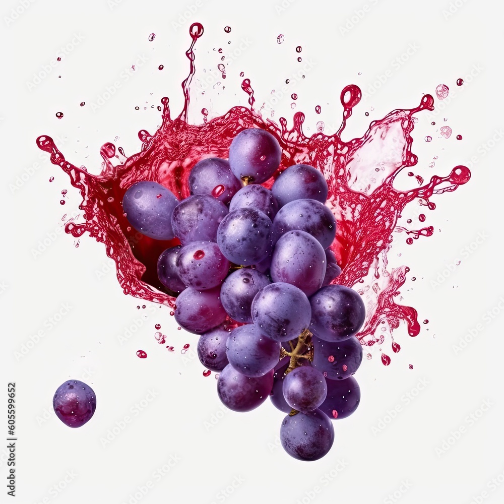 Grapes fresh fruit in water splash isolated on white background. Generative AI