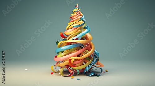 Christmas tree made from ribbon. Minimalistic design concept. Generative AI