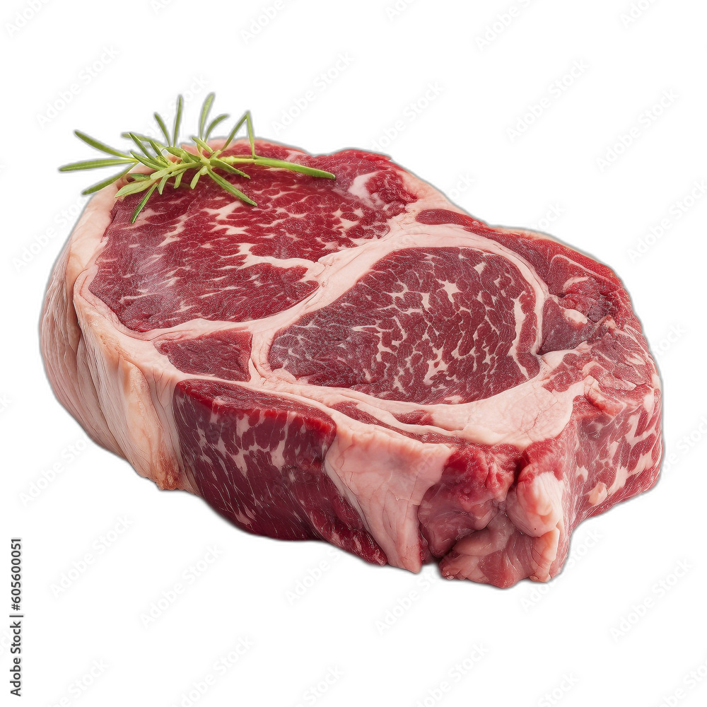 Raw rib steak isolated white background.  