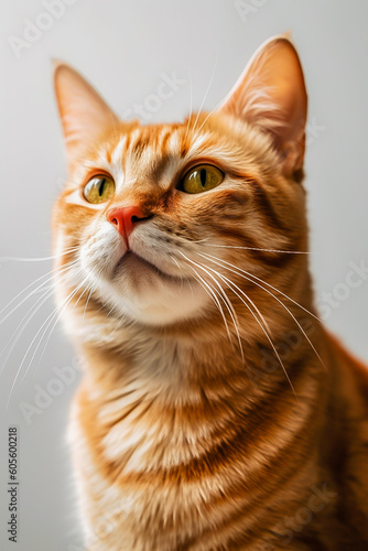 portrait of a red cat on a light background. Vertical photo. AI generated