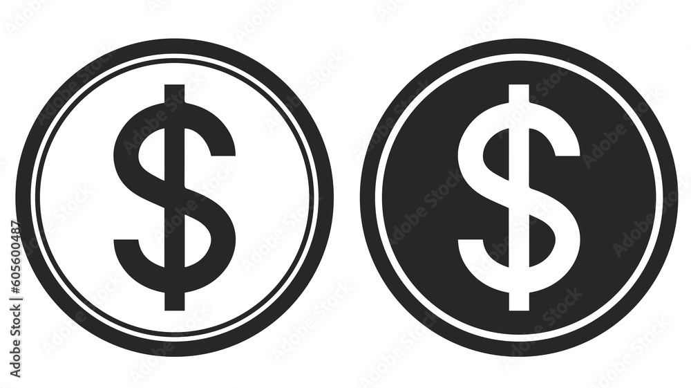 Dollar coin icon monochrome black and white icon. Current currency symbol Dollar coin icon monochrome black and white icon. Current currency symbol