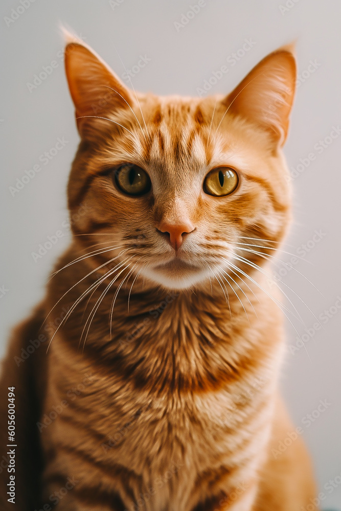 portrait of a red cat on a light background. Vertical photo. AI generated